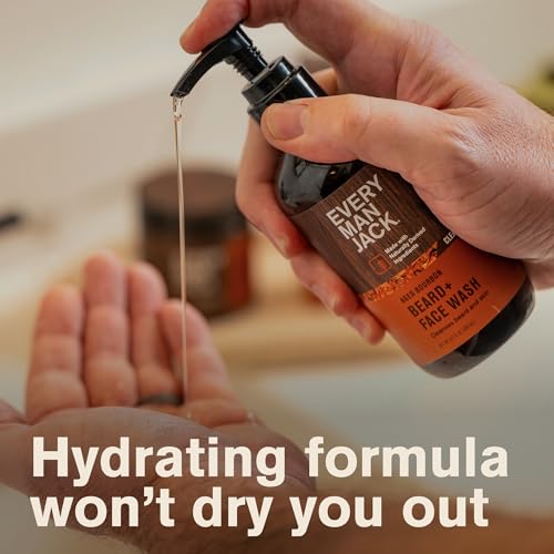 Every Man Jack Beard + Face Wash - Subtle Aged Bourbon Fragrance - Cleans and Helps Condition and Soften Your Beard and Skin Underneath - Naturally Derived with Aloe and Glycerin- 6.7 fl oz (2 Pack)