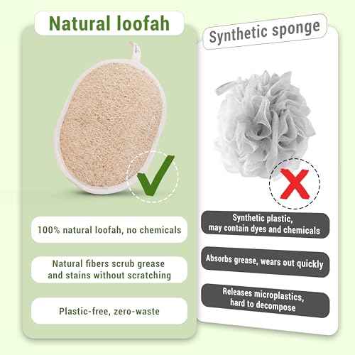 Vietnamese Natural Loofah Exfoliating Body Scrubber Pads, 100% Plant-Based Shower Luffa Sponge, Bath Loofah for Women Men (Pack of 1)