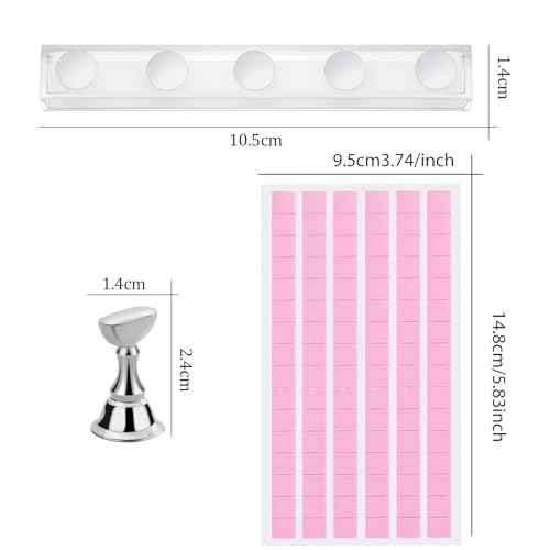 Etercycle Nail Stand Press On Nail Stand Nail Holder for Painting Nails Magnetic Nail Tips Practice Stands with 80Pcs Reusable Putty (Silver)