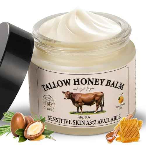 Beef Tallow for Skin, Whipped Tallow and Honey Balm Tallow Face Moisturizer, 100% Pure Beef Tallow Balm Blend of Vitamins Grass Fed Beef Tallow, All-Natural Moisturizer Hydrates and Nourishes the Skin