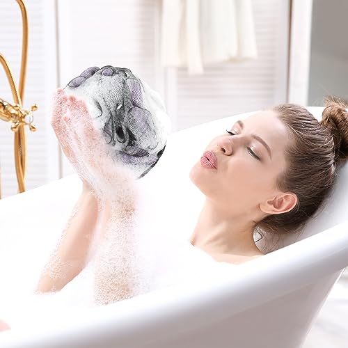 BCKENEY Bath Loofah Sponge Pack of 4 - Soft Exfoliating Shower Puffs