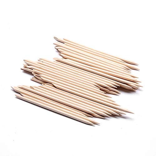 A-Wood 100 Pcs Orange Wooden Nail Sticks Double Sided Cuticle Pusher Manicure Pedicure Tool