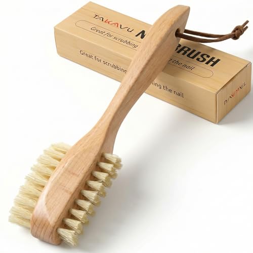 Dual-Sided Nail Brush with Natural Bristles and Wood Handle