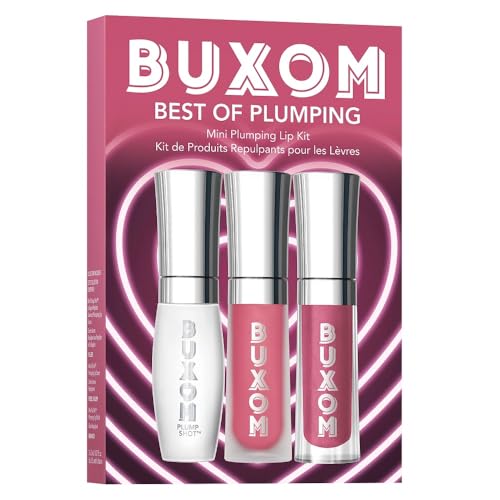 BUXOM Full-On Plumping Lip Polish, Tinted Lip Plumper Gloss with Peptides & Vitamin E, High-Shine Lip Gloss that Nourishes, Vegan, AI 3 Piece Set (Mini Brandi, Filler, Rose Julep)