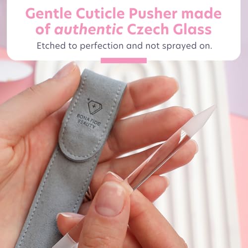 Czech Glass Cuticle Pusher - Dual-Ended Reusable Nail Stick with Pouch