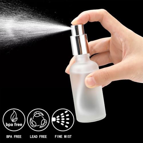 Bekith 32 Pack 50ml Glass Spray Bottles, Frosted Empty Perfume Atomizer, Refillable Fine Mist Spray for Essential Oils, Cleaning Products, Silver Sprayer
