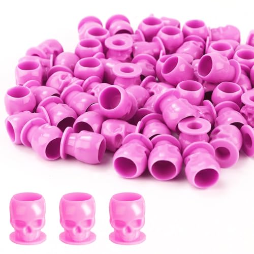 Disposable Skull Tattoo Ink Caps - Pink, 50 Pcs - Professional Tattoo Supplies