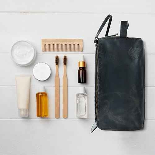Leather Toiletry Bag for Men, Travel Duffels Essentials Shaving Dopp Kit, Mens Travel Bag Toiletries Organizer Case for Grooming, Made from 100% Real Leather (Black)