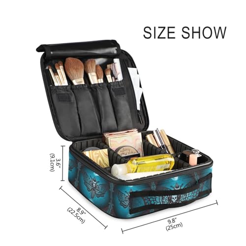 MNSRUU Travel Makeup Bag, Skull Makeup Bag Organizer Goth Butterfly Cosmetic Bag for Women Travel Toiletry Bag with Adjustable Dividers