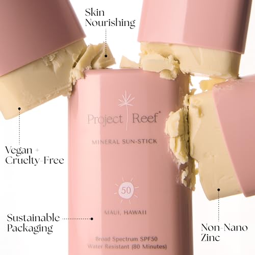 Project Reef SPF 50 Mineral Sunscreen Stick ? Compact SPF Stick, Hawaii Reef Act 104 Compliant, Vegan, Ocean-Friendly, Water-Resistant, 0.5 oz (Pack of 2)