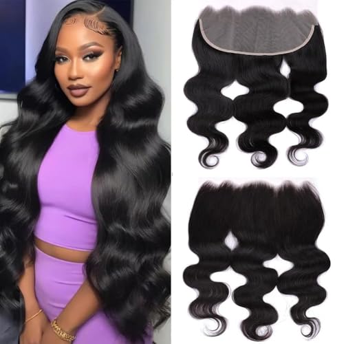 MSGEM 13x6 Lace Frontal Body Wave HD Transparent Frontal Ear to Ear 13x6 Lace Frontal Closure With Baby Hair Free Part 100% Virgin Human Hair Closure Natural Hairline 150% Density 14inch