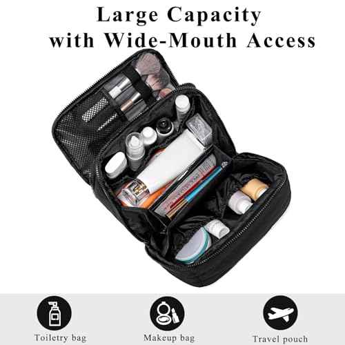 CAMTOP Travel Toiletry Bag for Women Travel Toiletry Organizer Lightweight Large Wide-open Makeup Bag Large Capacity Qulited Cosmetic Bag Puffy for Essentials Organizer (Black)