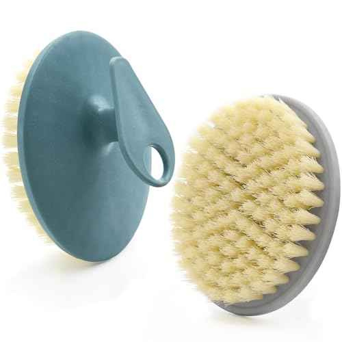 Body Scrubber 2 Pack, BEAUTAIL Gentle Exfoliating Shower Bath Brush, Soft Bristle Brushes for Sensitive Skin Women Men, Non-Slip Hand-Clip, Durable and Long Lasting (Blue+Gray)