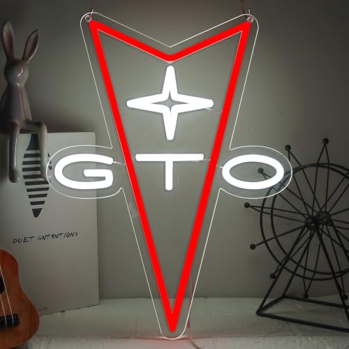 AHlove GTO Neon Car Sign - LED Store Wall Decor, Man Cave, Bedroom & Garage, 16x12 Inches, White & Red, 5V Power Adapter