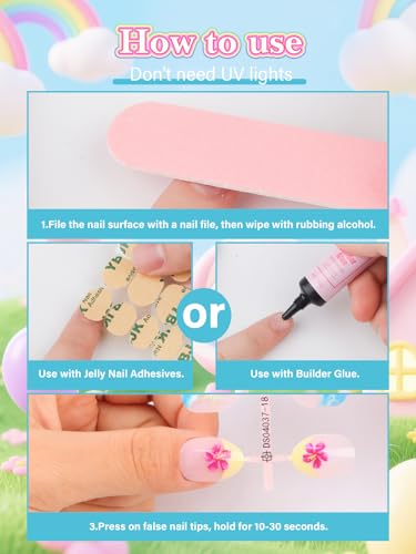 EBANKU 24pcs Press On Nails for Kids, Colorful Fake Nail Kit