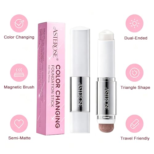 Color Changing Foundation Stick 18g with Brush - Self-Adapting Shade, Hydrating, Buildable Makeup
