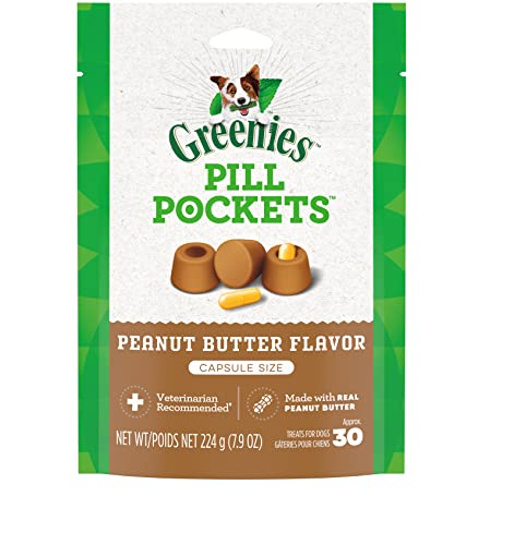 GREENIES PILL POCKETS for Dogs Capsule Size Natural Soft Dog Treats with Real Peanut Butter, 7.9 oz. Pack (30 Treats)