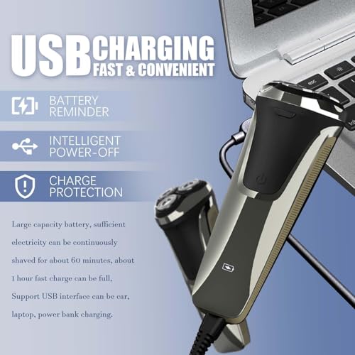 Snapbuy Electric Razor for Men, Electric Razor Pro, Ipx7 Waterproof Cordless Shaver with 90-Min Runtime, 4D Floating Head Rotary Shaver, Fast Charging (Black)