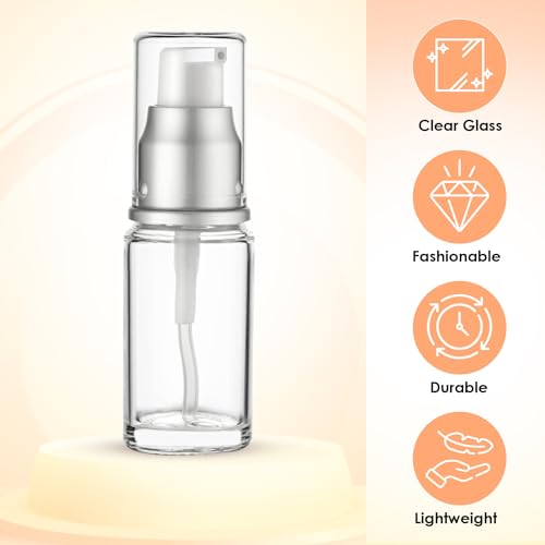 VitalUp 15ml Glass Lotion Pump Bottle, Travel Size (Pack of 3)