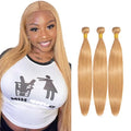 #27 Honey Blonde Straight Human Hair Bundles - 3 Pack, 26-30 Inch