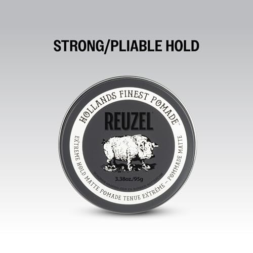 REUZEL Extreme Hold Matte Pomade, Strongest All Day Hold, Water Soluble Styling, Matte Finish & Flake Free, Easy To Wash Out, For All Hair Types