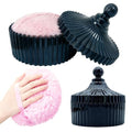 Body Powder Puff and Container Extra Large, 6" Crystal Glass Storage Jars with Oversize Dustproof Lid for Loose Powder with Soft Washable Reusable Fluffy Puff Perfect for Skin Care (Black)