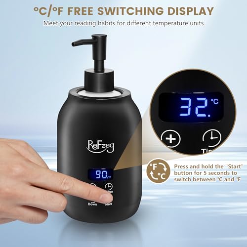 Massage Oil Warmer Bottle Professional Electric Lotion Digital Heater for SPA, Portable Oil Warmer Heated Cream for Beauty Salon Home, with ¡É/¢µ Switchable Display, Two Oil Dispenser Bottle