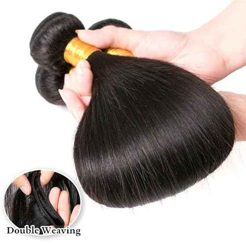 Straight Bundles Human Hair 16 18 20 22 Inch 100% Unprocessed Brazilian Virgin Hair 4 Bundles Human Hair Trippy Hair Weave Bundle Extension for Black Women Natural Color