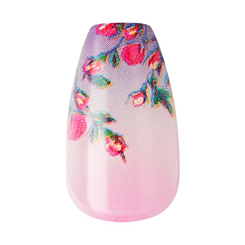 KISS LoveShackFancy x imPRESS Press-On Manicure Limited Edition, Style "Lilac Crush" Medium Coffin Purple Press-On Nails, Includes Prep Pad, Mini Nail File, Cuticle Stick, & 30 Fake Nails