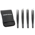 ? Professional Tweezer Set [Black] ? Stainless Steel Slant & Pointed Tips for Eyebrow & Facial Hair Removal ? Rust-Resistant Grooming Tool with Travel Case
