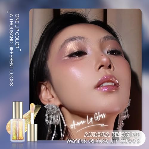 CHARMACY Aurora Chameleon Moisturizing Lip Gloss, MultiColor Shifting Shimmer Lip Gloss, Hydrating Non-Sticky Formula Glitter Lip Glaze, Easy to Apply, Long-Lasting, High-Shine Sheer Finish #02