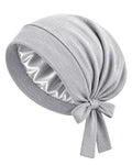 BONNET QUEEN Light Grey Cotton Slouchy Beanie with Satin Lining & Adjustable Tie
