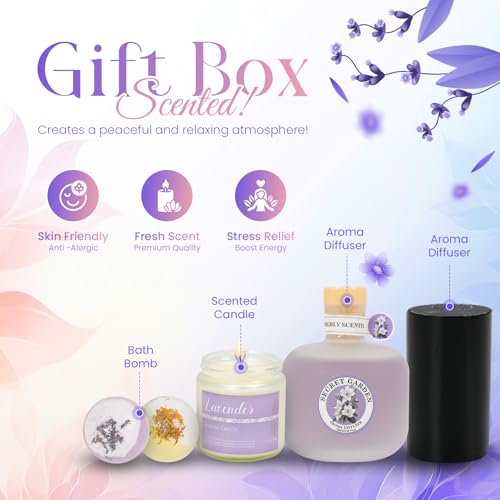 Valentine Basket for Her, Luxury Gift Basket for Women with Bath Bombs, Scented Candle, Reed Diffuser & Waterless Diffuser, Spa Gift Set for Wife, Girlfriend, Mom