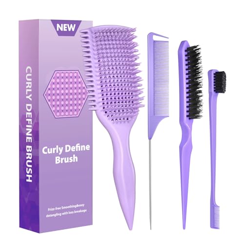 QUWHE Curl Defining & Detangling Brush – Dual-Vented Flexible Bristles, Purple