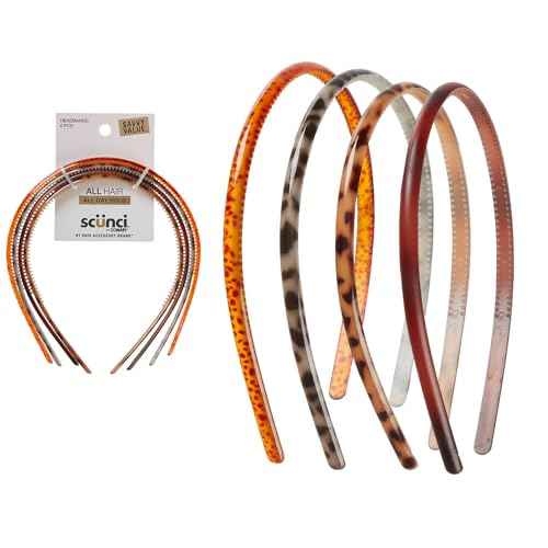 CONAIR Scunci Effortless Beauty Skinny headband -plastic Headbands for Women and Men - hair accessories for women - Assorted Tortoise - 4 Count