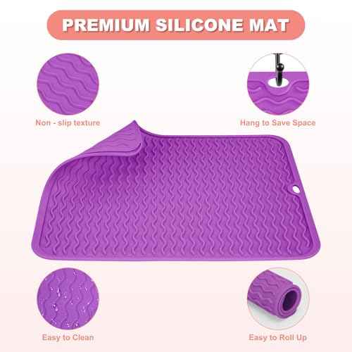 Oversize Silicone Heat Resistant Mat for Curling Irons, Hair Straighteners, Flat Irons and Hot Hair Styling Tools, Portable Wrap Pad Cover for Vanity, Travel, Salon(14.2" x 11.0")