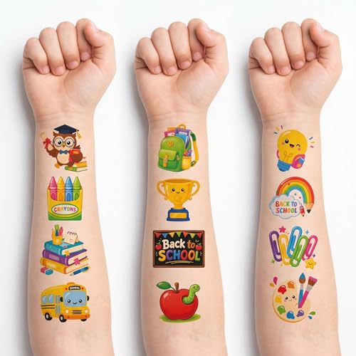 96 Back to School Temporary Tattoos for Kids | School Theme Designs