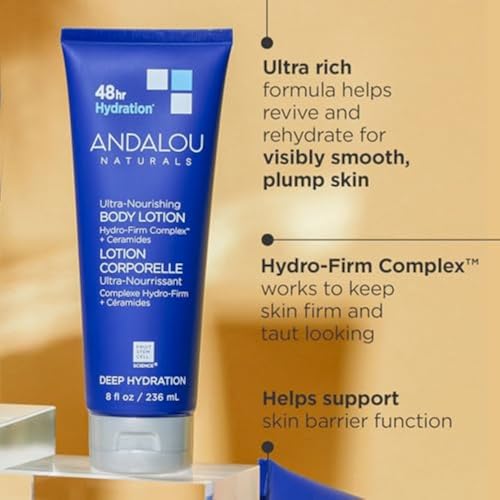 Andalou Naturals Body Lotion, Deep Hydration Lotion for Dry Skin, Ultra-Nourishing Skin Care with Hyaluronic Acid & Ceramides, Body Cream for Softer, More Supple & Glowing Skin, 8 fl oz