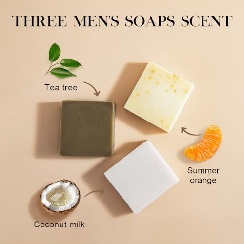 Natural Bar Soap for Body - 5oz x 3 Bars, Skin Cleansing Bar Soap Made from Natural Oils, Acne Relief & Skin Moisturizing - Australian Tea Tree, Summer Orange, Coconut Milk
