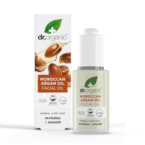 Dr. Organic Moroccan Argan Oil Facial Oil | Nourishing for Healthy Aging, Non-Greasy, Smoothes and Replenishes Skin, Natural, Vegan, Certified Organic, 30 mL / 1 fl oz