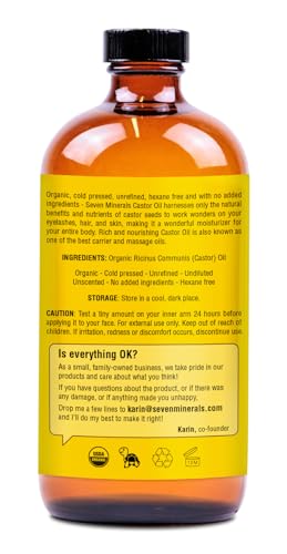 Seven Minerals Organic Castor Oil 16oz Glass Bottle