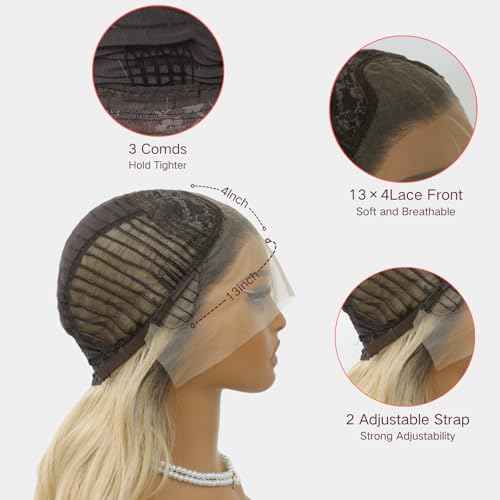 Ombre Blonde Wavy 13¡¿4 Lace Front Wigs Mixed Brown and Blonde Color Ombre Lace Front Synthetic Wig Heat-resistant Fibre Wig For Daily party Use£¨24Inch£©