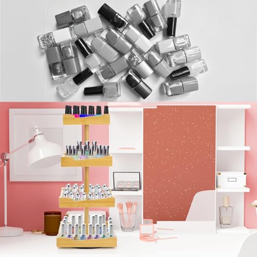 Nail Polish Organizer, 4 Tier Bamboo Stand Essential Oil Display Rack for 120-212 Bottles, 360¡Æ Rotating Large Capacity Cosmetics Storage Shelf Holder for Home Spa, Business Salon