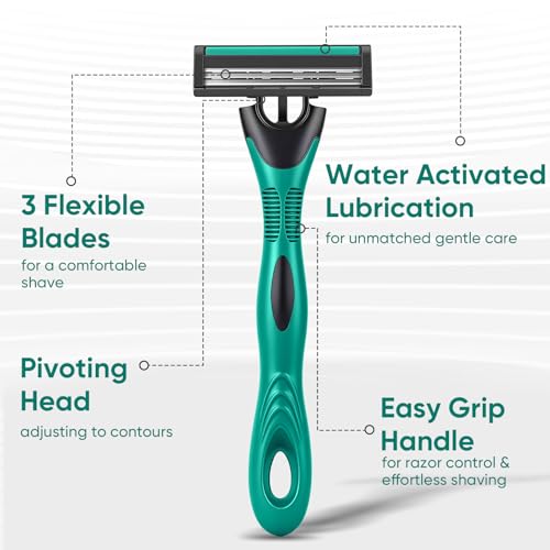 20 count Disposable Razors for Men,3-Blade Razors,Bulk Stainless Steel Shavers with Lubricating Strip for Shaving Sensitive Skin