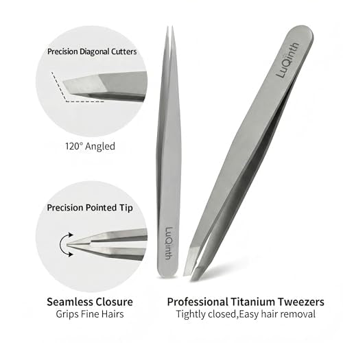 Stainless Steel Slant & Pointed Tip Tweezers Set - 2 Pack