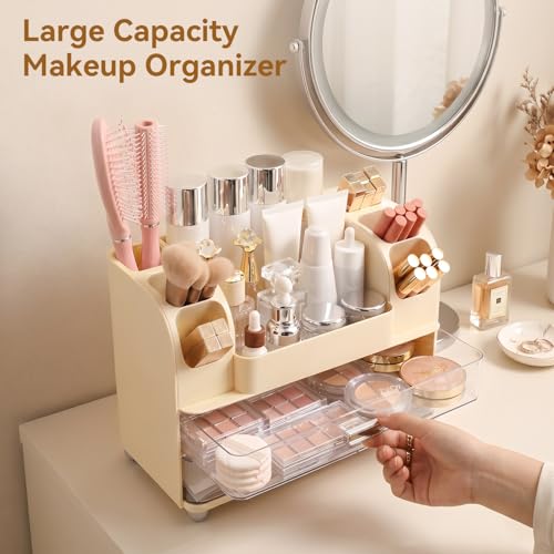 Makeup Organizer with 2 Drawers & 6 Brush Holders | Vanity Storage