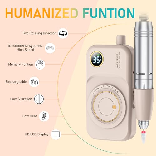 Portable Nail Drill 35000RPM Cordless Rechargeable Efile