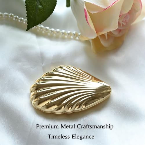 Gold Seashell Compact Mirror with Rotating Shell Design - Bridesmaid Gift