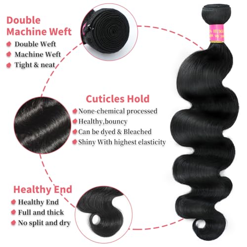 12A Body Wave Bundles Human Hair 1 Bundle 26 Inch 100% Unprocessed Brazilian Virgin Body Wave Human Hair Bundles for Women Natural Black