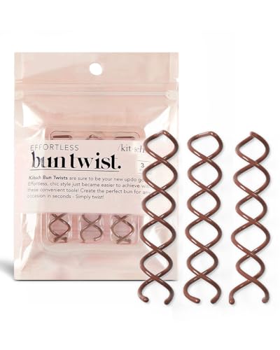 Kitsch Spiral Hair Pins, Brown (3 Pack) - Secure Hold Updo & Bun Maker